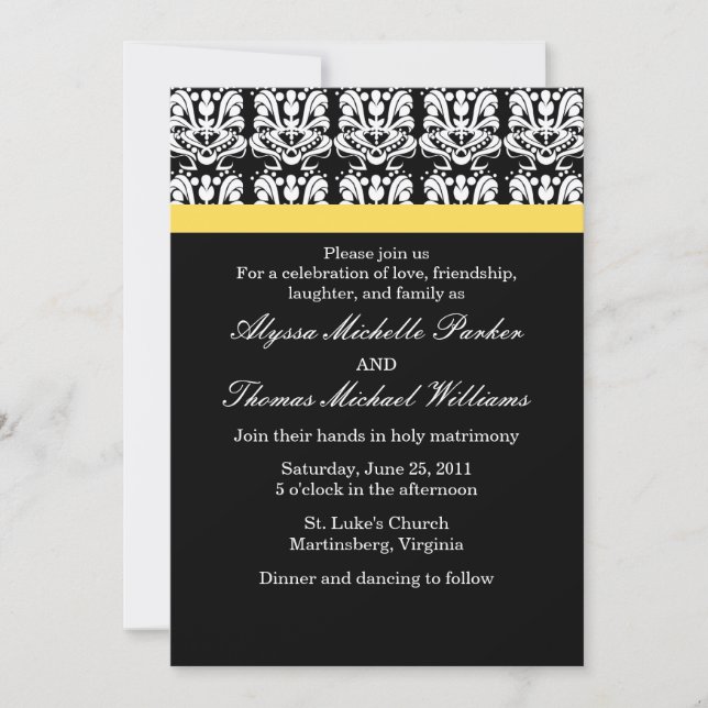 Damask Wedding Invitation (gelb) Einladung (Vorderseite)
