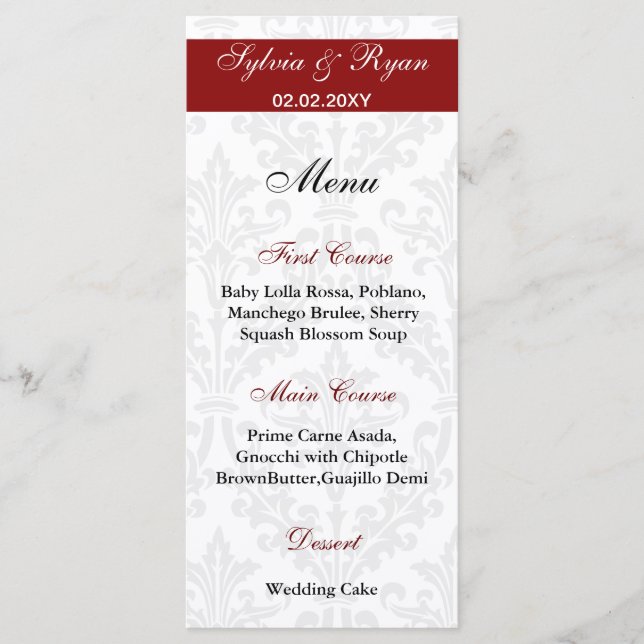 Damask Wedding Menus Menükarte (Vorderseite)