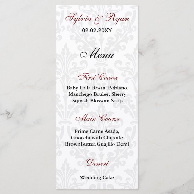 Damask Wedding Menus Menükarte (Vorderseite)