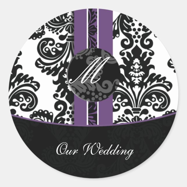 Damask Wedding Monogram Aufkleber (Vorderseite)