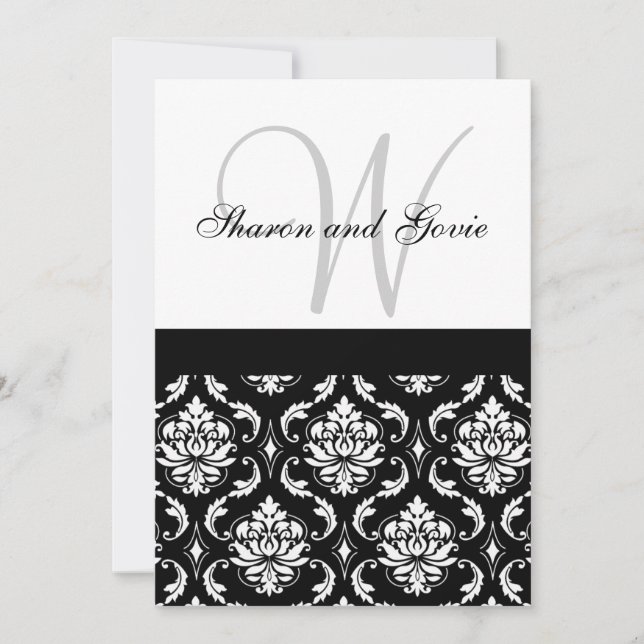 Damask Wedding Monogram & Names Back Einladung (Vorderseite)