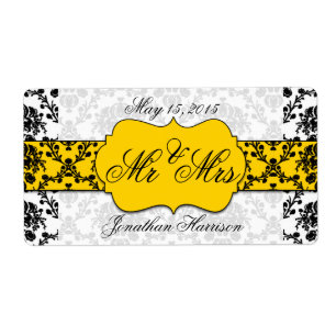 Damask Wedding Mr. and Mrs Water Bottle Labels