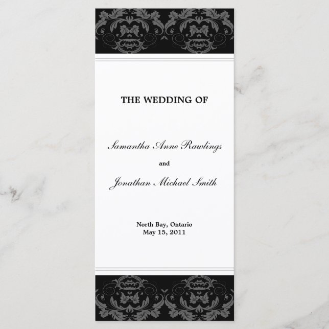 Damask Wedding Program - Black & White Wedding Programm (Vorderseite)