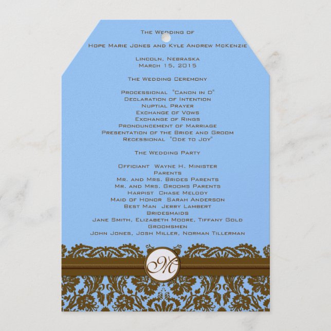 Damask Wedding Program White Notes Programm (Vorderseite)