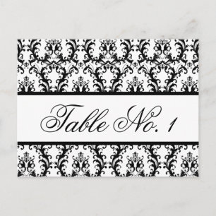 Damask Wedding Tischnummer Card Weiß Schwarz