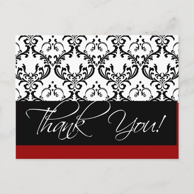 Damask Wedding Vielen Dank Postkarten Red (Vorderseite)