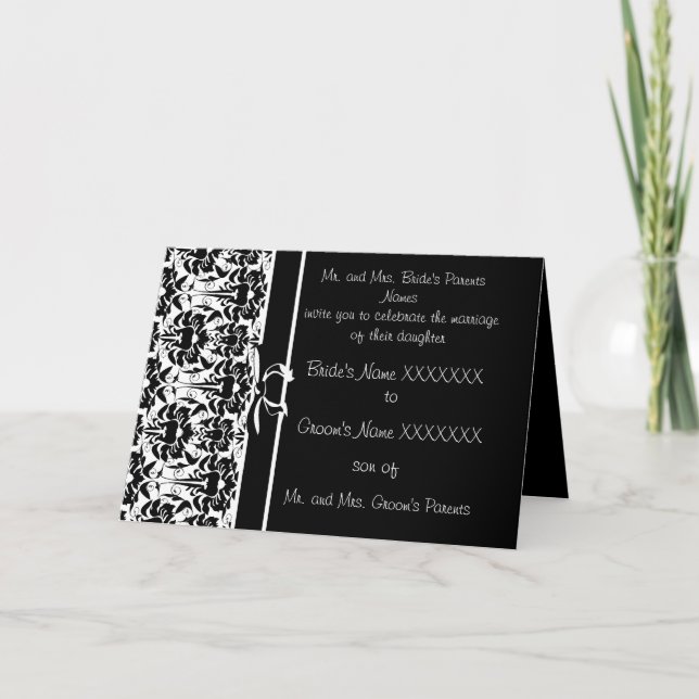 Damask Weditation - Schwarz und Weiß Einladung (Vorderseite)
