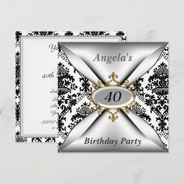 Damask White Birthday Party - Einladung (Vorne/Hinten)