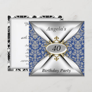 Damask White Birthday Party - Einladung