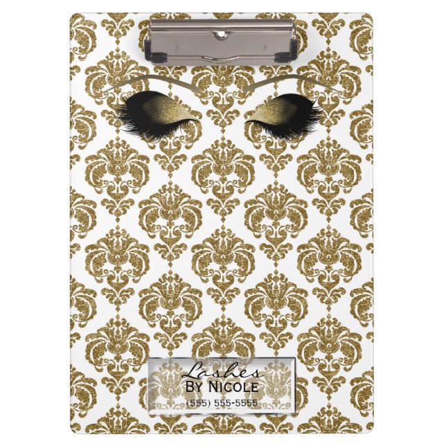 Damask White Gold Makeuyes Lashes Personalisiert Klemmbrett (Vorderseite)