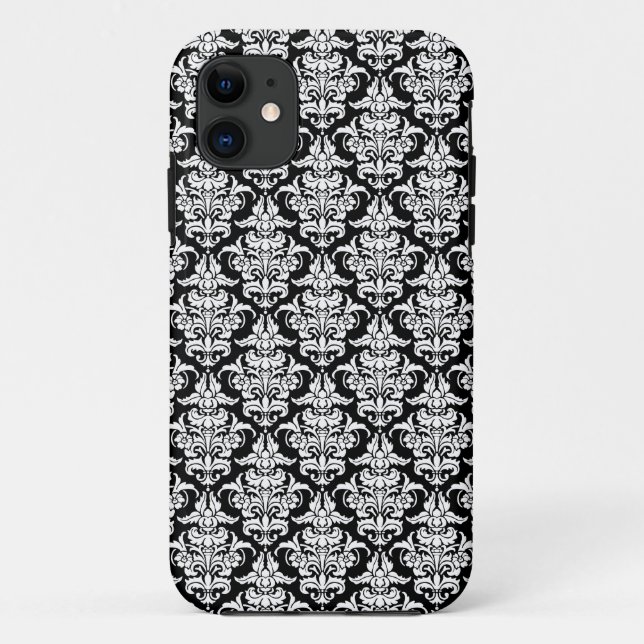 Damask - White on Black iPhone Case (Rückseite)
