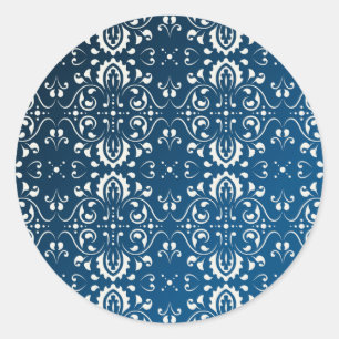 Damask white on blue+black bg runder aufkleber