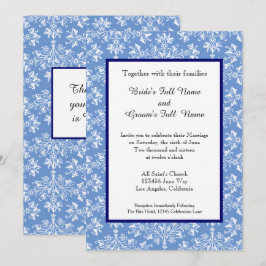 Damask White on Cornflower Blue Hochzeit Einladung