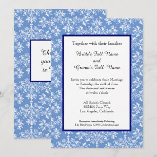 Damask White on Cornflower Blue Hochzeit Einladung