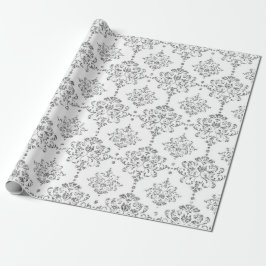 Damask White Royal Gray Silver Glitzer Geschenkpapier