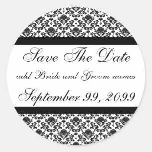 Damask White Save the Date Erinnerungen Runder Aufkleber