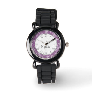 Damask-Wildblume drucken lila Handgelenke Armbanduhr