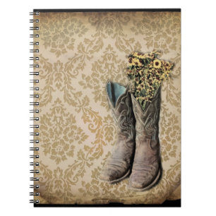 Damask Wildblume Western Cowboystiefel Notizblock