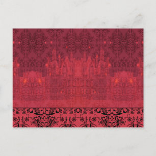 Damask Wildflowers, ENGELS SCHLOSS in Rot und Pink Postkarte