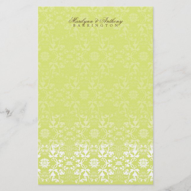Damask Wirbel Lace Limon Dankeschön Stationery Briefpapier (Vorderseite)