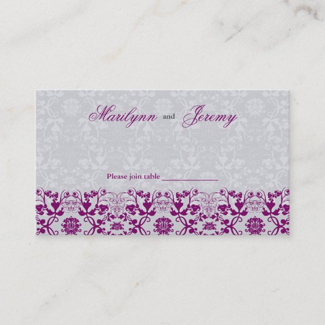 Damask Wirbel Lace Orchid Guest Platzkarte (Vorderseite)