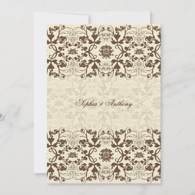 Damask Wirbel Spitzencoffee Elegante Hochzeit Einl Einladung (Vorderseite)