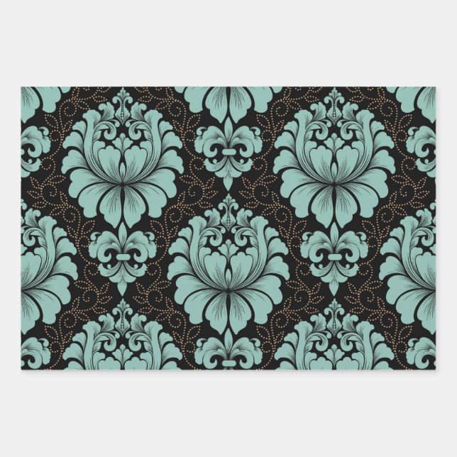 Damask Wrapping Paper Flat Sheet Set of 3 Geschenkpapier Set (Vorderseite)