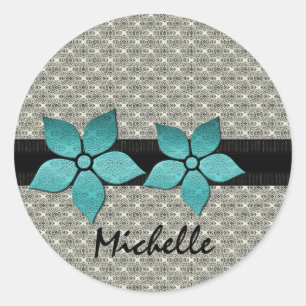 Damaskus-Blume Strickende Border-Sticker Runder Aufkleber
