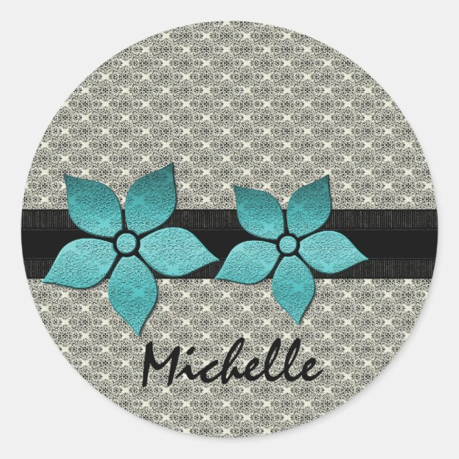 Damaskus-Blume Strickende Border-Sticker Runder Aufkleber (Vorderseite)