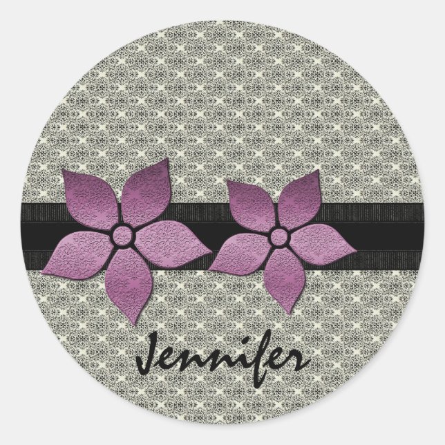 Damaskus-Blume Strickende Border-Sticker Runder Aufkleber (Vorderseite)