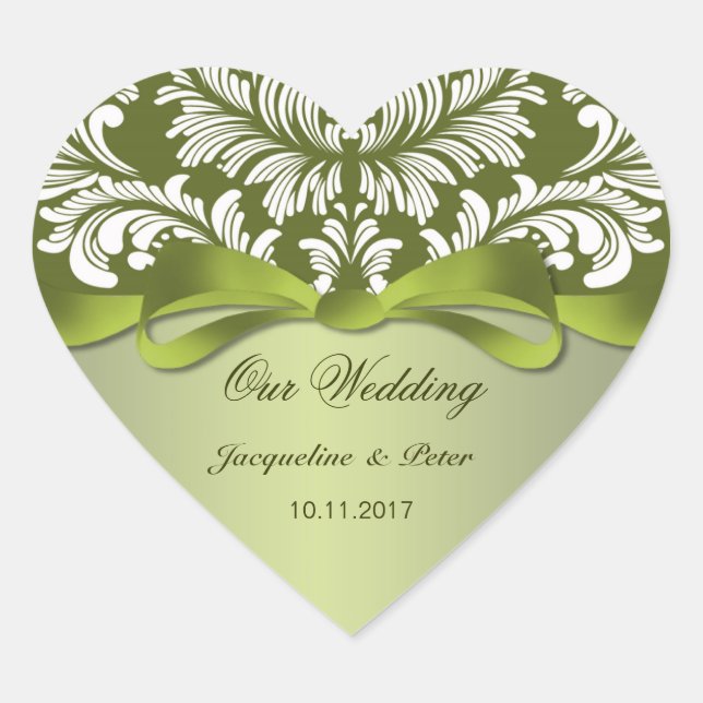 Damaskus, Grün-Weiß-Hochzeit Herz-Aufkleber (Vorderseite)