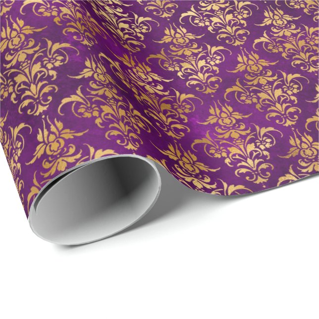 Damaskus Halloween Zauber Gold Lila Muster Geschenkpapier (Rolleneckpunkt)