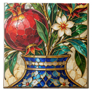Damaskus- und osmanische Granatapfel-Vase Buntglas Fliese