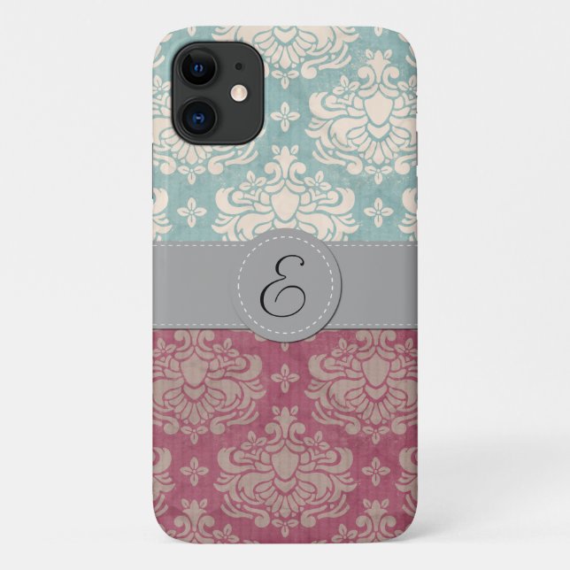 Damaskusmuster, blaue Damaske, rote Damaske, Monog Case-Mate iPhone Hülle (Rückseite)
