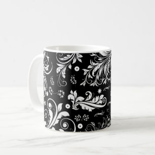 Damaskusmuster, französische Damaske, Schwarz und  Kaffeetasse