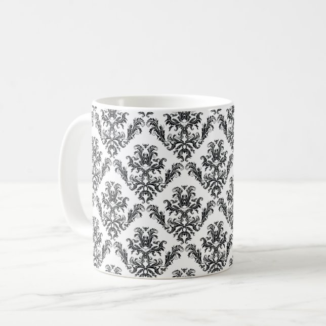 Damaskusmuster, französische Damaske, Schwarz und  Kaffeetasse (Vorderseite Links)