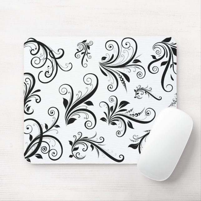 Damaskusmuster, französische Damaske, Schwarz und  Mousepad (Mit Mouse)