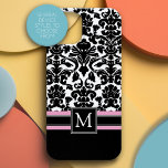 Damaskusmuster mit Schwarz-Rosa-Monogramm iPhone 15 Hülle<br><div class="desc">Ein trendiges,  elegantes Design für Ihr Handy. Ein großartiges Geschenk für jede Künstlerin - schwarz-weiß weibliche Tapeten Muster mit rosa Akzent.</div>