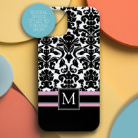 Damaskusmuster mit Schwarz-Rosa-Monogramm