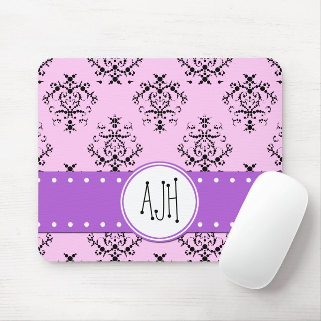 Damaskusmuster, rosa Damaske, Monogramm Mousepad (Mit Mouse)