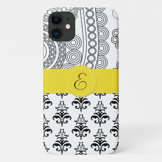 Damaskusmuster, Schwarz-Weiß-Damast, Monogramm Case-Mate iPhone Hülle (Rückseite)