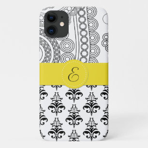 Damaskusmuster, Schwarz-Weiß-Damast, Monogramm iPhone 11 Hülle
