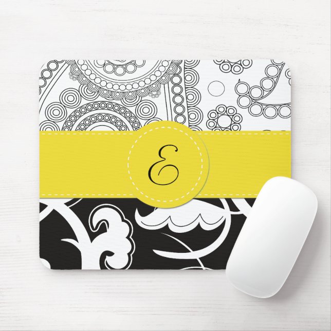 Damaskusmuster, Schwarz-Weiß-Damast, Monogramm Mousepad (Mit Mouse)