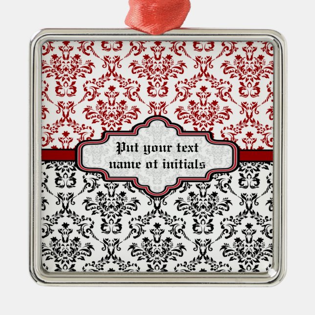 Damasmuster Schwarz-Weiß-Dekoration Silbernes Ornament (Vorne)