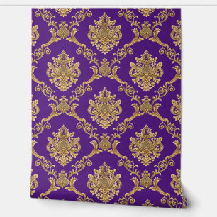 Damassé Belge Or sur Papier Peint Designer Pourpre