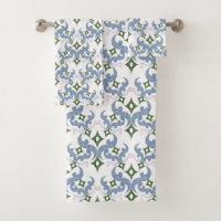 damassé bleu et vert ornement pointillisme