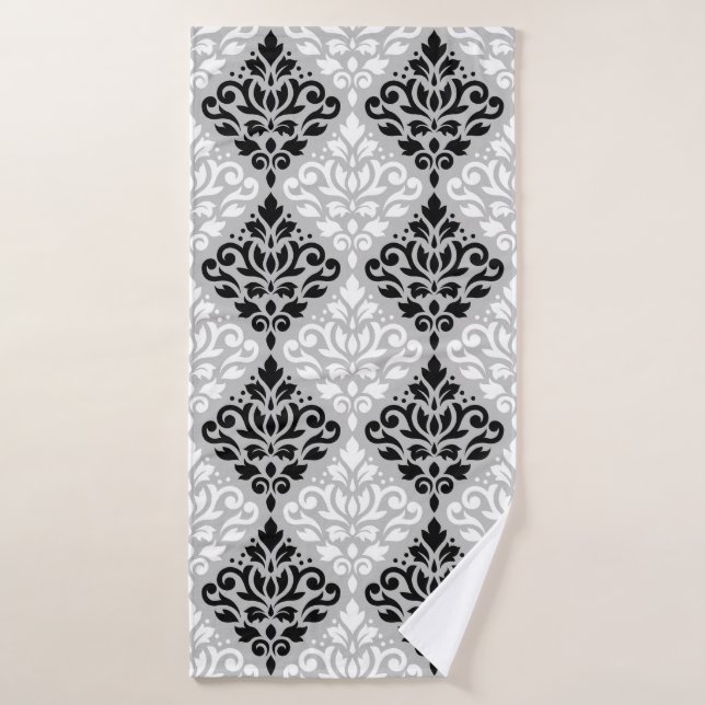 Damassé de rouleau grand Ptn B&W sur le gris (Serviette de bain)
