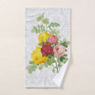 Damassé élégant avec roses jaunes roses et rouges