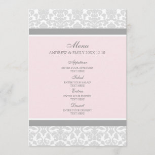 Damassé florale grise de rose de menu de mariage