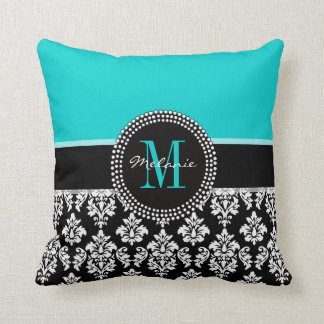 Damassé Girly de noir d'Aqua votre coussin de nom